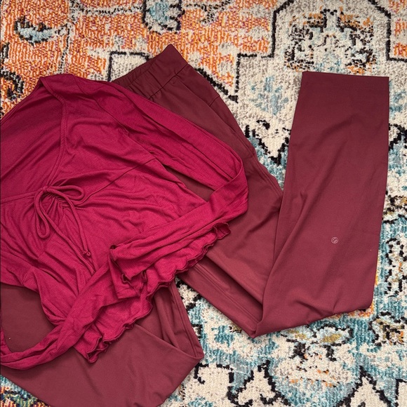 Urban Outfitters Burgundy Two-Piece Knit Top - xl  & Pull-On Pants - yoga L - Picture 2 of 3